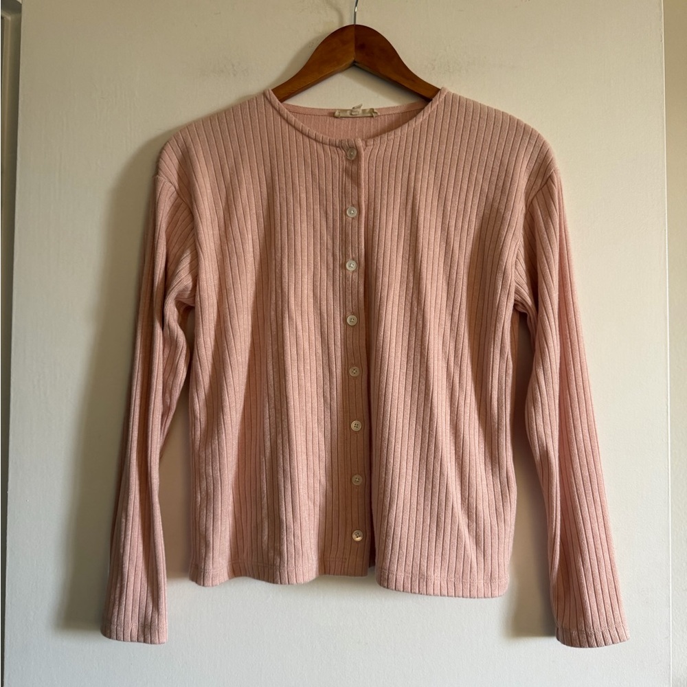Madewell Pale Blush Pink Relaxed Button- Front Cardigan Knit Top size XS EUC - Picture 8 of 12